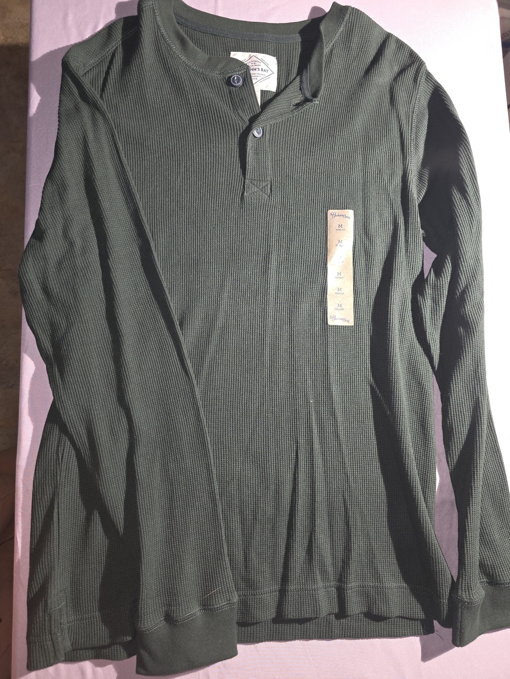 St. John's Bay Olive Green Waffle Henley Long Sleeve Shirt